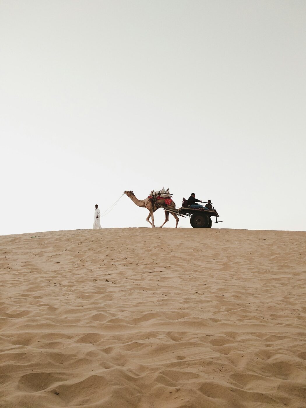 Camel cart crossing the Thar Desert dunes